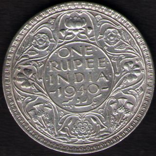 British India - 1940 - George Vi One Rupee Silver Coin Ex - Rare photo