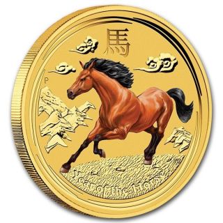 Wow 2014 1/20th Oz.  9999 Gold Year Of The Horse Color Perth $168.  88 photo