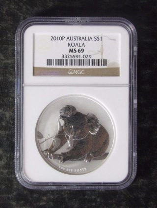2010 Ngc Ms69 Australia Koala Silver $1 Coin; 999 1oz Silver - photo