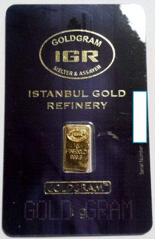 1 Gram Istanbul Gold Refinery (igr) Bar.  9999 Fine (in Assay) photo