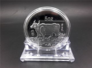 Chinese 99.  99 Cattle Shanghai 5oz Silver Coin photo