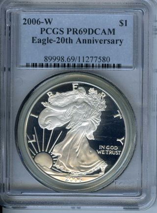 20th Anniversary 2006 W Pcgs Silver Eagle Dollar S$1 Pr69 Dcam Au1986 photo