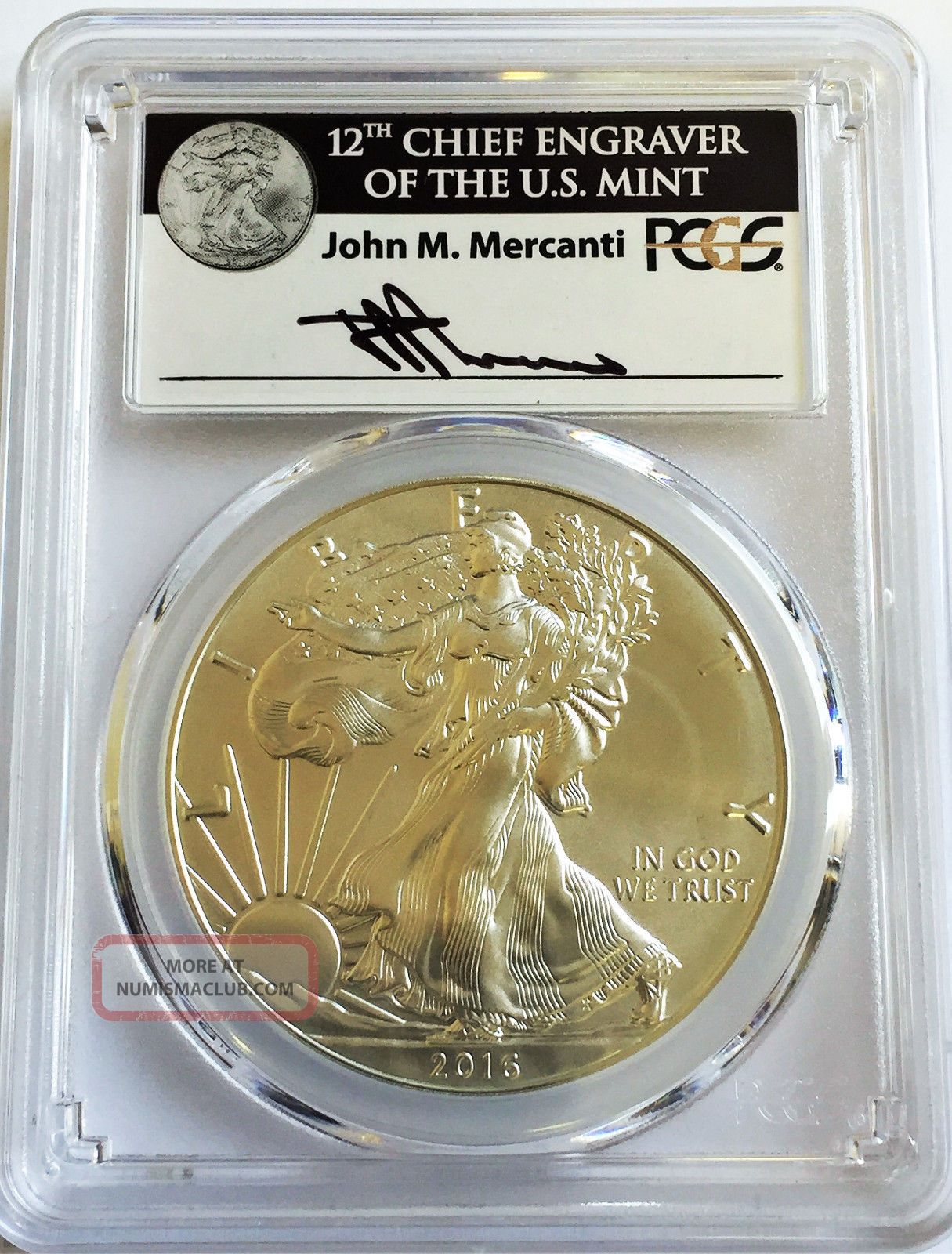2016 (w) Silver Eagle First Strike Pcgs Ms70 Mercanti Signed 30th