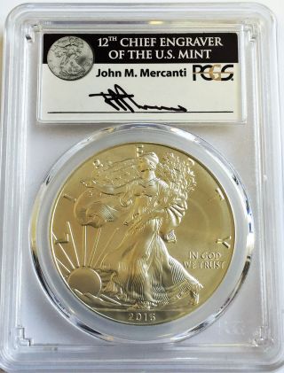 2016 (w) Silver Eagle First Strike Pcgs Ms70 Mercanti Signed 30th Anniversary photo