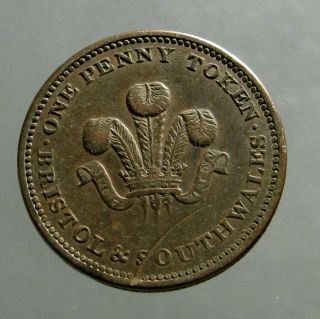 1811 Copper Penny _trade Token_bristol & South Wales_castle Tower & Ship photo