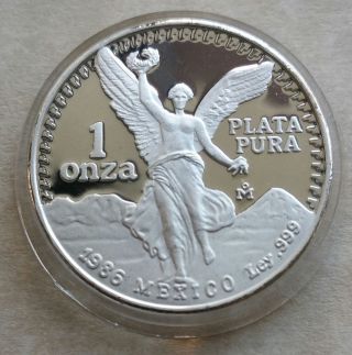 1986 Mexico Onza Plata Pura 1.  0 Oz 999 Silver - Proof photo