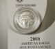 2008 - W $10 1/10oz American Eagle Platinum Burnished/uncirculated W/ogp,  (t8d) Platinum photo 2