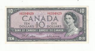 1954 Ten Dollar Canada Bank Note Vt 6394829 Beattie Rasminsky photo