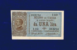 Italy Banknote 1 Lire 1914 - 1917 Pic 36a Au - Unc (error Cut) photo