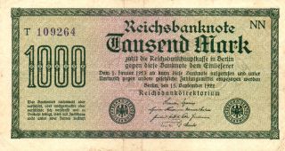 Xxx - Rare German 1000 Mark Weimar Inflation Banknote 1922 Red No.  Vf photo
