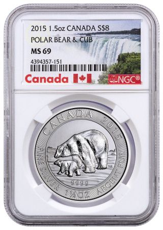 2015 Canada $8 1.  5 Oz.  Silver Polar Bear And Cub Ngc Ms69 Canada Label Sku41657 photo