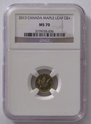 2013 1/20 Oz Gold Canadian Maple Leaf $1 Ngc Ms70 photo