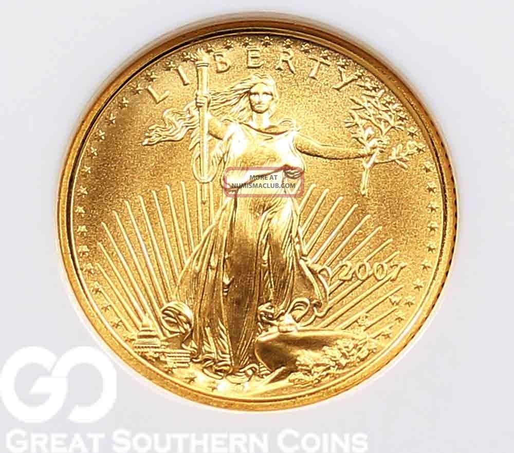 2007 - W Ngc $5 American Eagle, 1/10oz. Fine Gold Ngc Ms 70 Early Releases