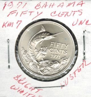 1971 Bahamas Fifty Cents Sailfish Silver Bright White And Luster Gem Bu Km 8 photo
