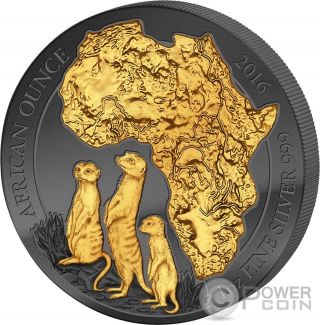 Golden Enigma African Meerkat 1 Oz Silver Coin 50 Francs Rwanda 2016 photo