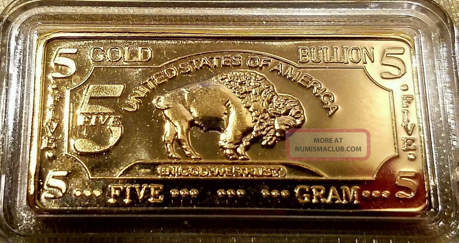 5 Gram Gold Buffalo Bar 100 Mills Clad 999 24k Fine Bullion