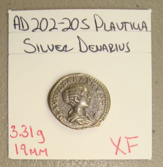 Ad 202 - 205 Plautilla,  Clasping Hands Reverse Ancient Roman Silver Denarius Xf photo
