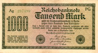 Xxx - Rare German 1000 Mark Weimar Inflation Banknote 1922 Green No. photo