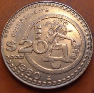 1980 $20 Mexican Silver Coin - photo
