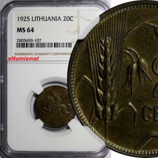 Lithuania Aluminum - Bronze 1925 20 Centu Ngc Ms64 1 Year Type Km 74 photo