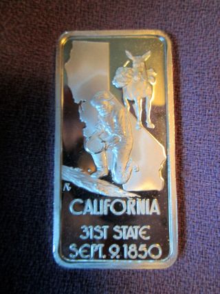 California Gold Panner Rare 1 Troy Oz.  999 Fine Silver Art Bar photo