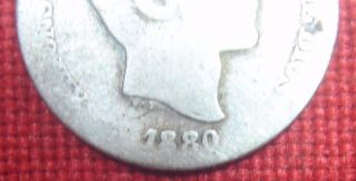 Rare 1880 Spain Philippines 10 Centimos Silver Coin photo