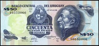 Uruguay 50 Nuevos Pesos N/d (1989) P - 61a Unc Serie G Uncirculated Banknote photo