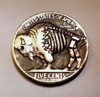 Hobo Nickel Zombie Buffalo Skeleton Walking Dead Coin 1936 Patrick Shanahan 42 photo