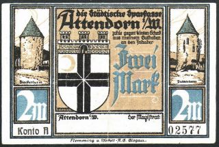 Notgeld 2 Mark 1922 - Attendorn - Series: 02577 - 
