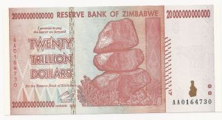 Zimbabwe 20 Trillion Dollars 2008 Pick 89 Unc Uncirculated Banknote photo