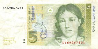 Germany 5 Deutsche Mark 1.  8.  1991 Series D Circulated Banknote G.  E5 photo