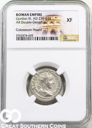 Roman Empire Ar Double - Denarius,  Gordian Iii,  Ad 238 - 244,  Ngc Xf S/h photo