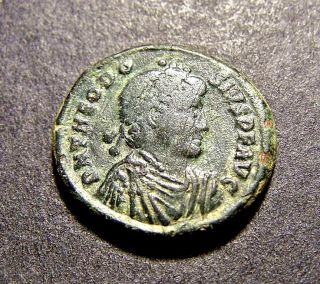 Theodosius I,  Emperor W/ Chi - Rho & Globe,  Centenionalis,  Imperial Roman Coin photo