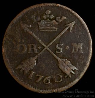 Sweden 1 Ore 1760 Copper Km 460 Adolf Frederick 3 Crowns Crossed Arrows photo