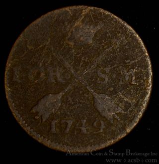 Sweden 1 Ore 1749 Copper Km 416.  1 Frederick I 3 Crowns Crossed Arrows photo