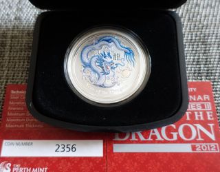 Ana Coin Show 1 Oz Colorized Lunar Ii Silver Coin 2012,  Dragon,  Case, photo