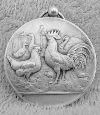 Silver Marked Dutch Poultry Turkey Doves Geese Rooster Medal In Relief photo