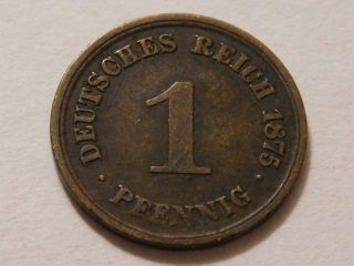 Pfennig 1875 A.  German Empire Coin.  Km 1.  Very Fine.  H1203 photo