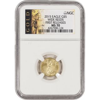 2015 American Gold Eagle (1/10 Oz) $5 - Ngc Ms70 - First Releases Als Wide Reeds photo