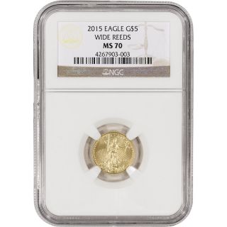 2015 American Gold Eagle (1/10 Oz) $5 - Ngc Ms70 - Wide Reeds photo
