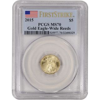2015 American Gold Eagle (1/10 Oz) $5 - Pcgs Ms70 - Wide Reeds photo