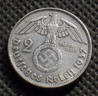 Old Silver 2 Reichsmark Coin Nazi Germany Swastika 1937 A Berlin World War Ii - 2 photo