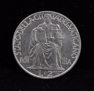 1942 Iv Vatican City 2 Lire Coin World War Ii Era Km 36 Coin photo