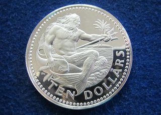 1979 Barbados Silver Proof $10 - Neptune - Low Mintage - U S photo