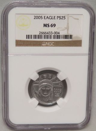 2005 $25 1/4oz Uncirculated Platinum Eagle (ngc Ms 69) photo