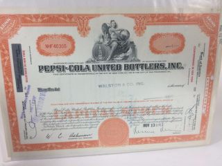 Pepsi - Cola United Bottlers Capital Stock Certificate One Share 1963 Vintage photo