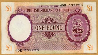 British Military Authority 1 Pound 1943 Serie N° 40k Vf Rare Banknote photo