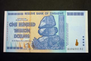 One Day Zimbabwe Unc $100,  000,  000,  000,  000 One Hundred Trillion Dollars photo