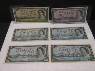 1954 $20 $10 $5 Canadian Bills - R.  Beattie And L.  Rasminsky photo