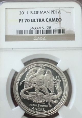 2011 Isle Of Man 1 Oz Palladium Angel Pf70 Ultra Cameo Rare Perfect Coin photo